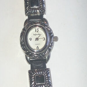 Infinity Silver Tone & Black Boho Band Watch Wristwatch NEW BATTERY